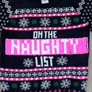 BOGO Fun Sequin Naughty Nice Holiday Sweater